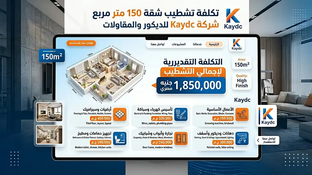 تكلفة تشطيب شقة 150 متر
